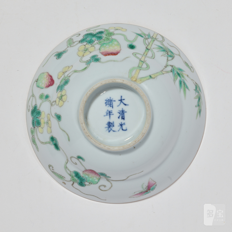 清光绪 粉彩过枝癞瓜纹折腰碗 - 图7